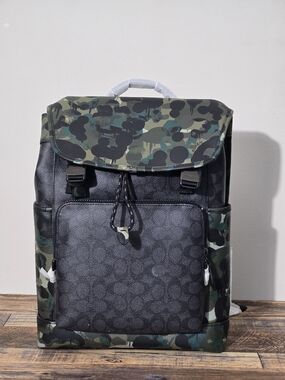 coach henry backpack camo IN PEBBLE LEATHER Black New With Tags Attached Coach Camo League Backpack |